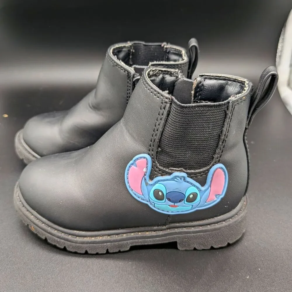 Disney Stitch Unisex Kids Chelsea Ankle Boot Black Faux Leather Slip On 6